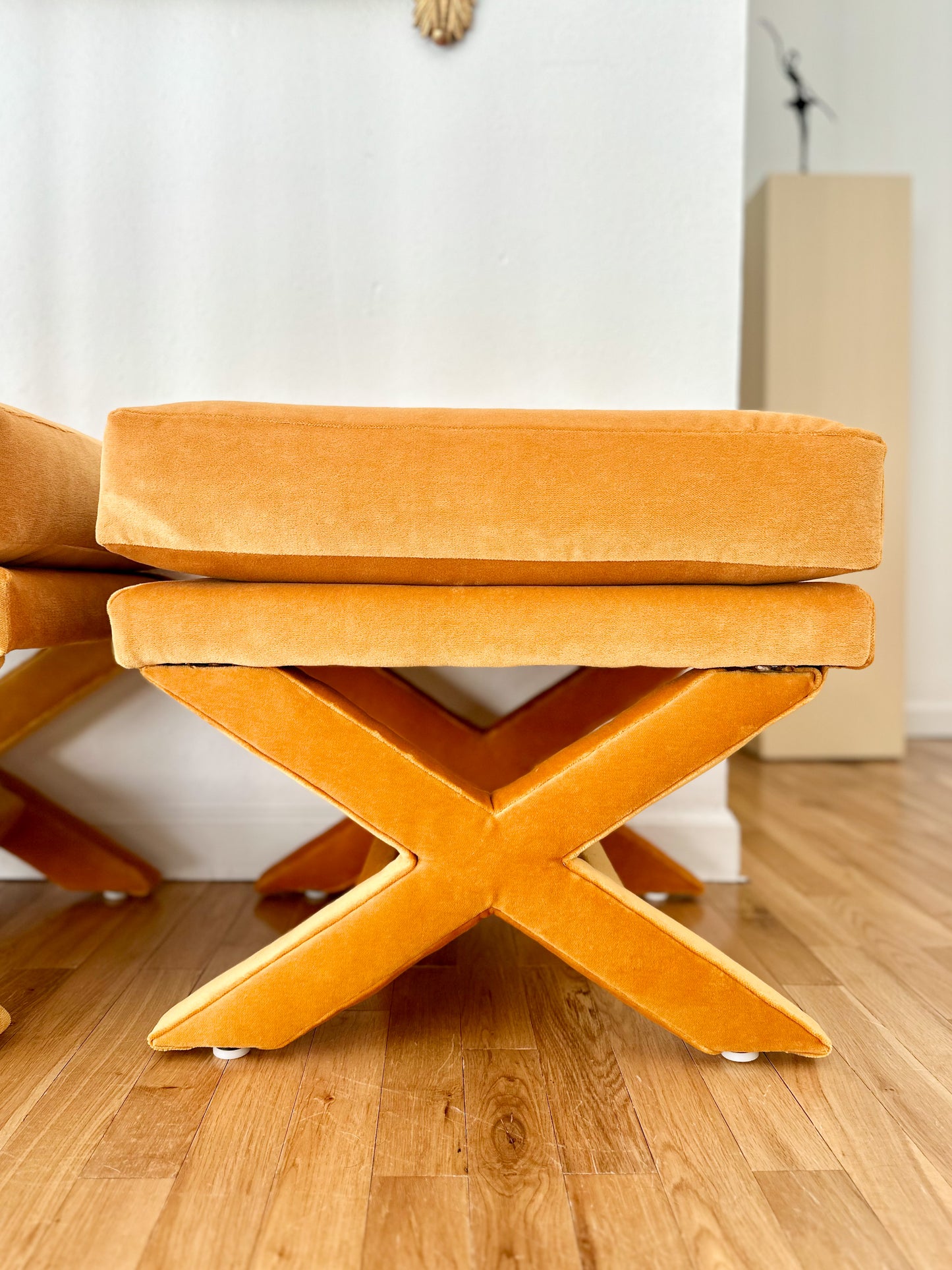 1970s Billy Baldwin Style X-Base Ottomans - a pair