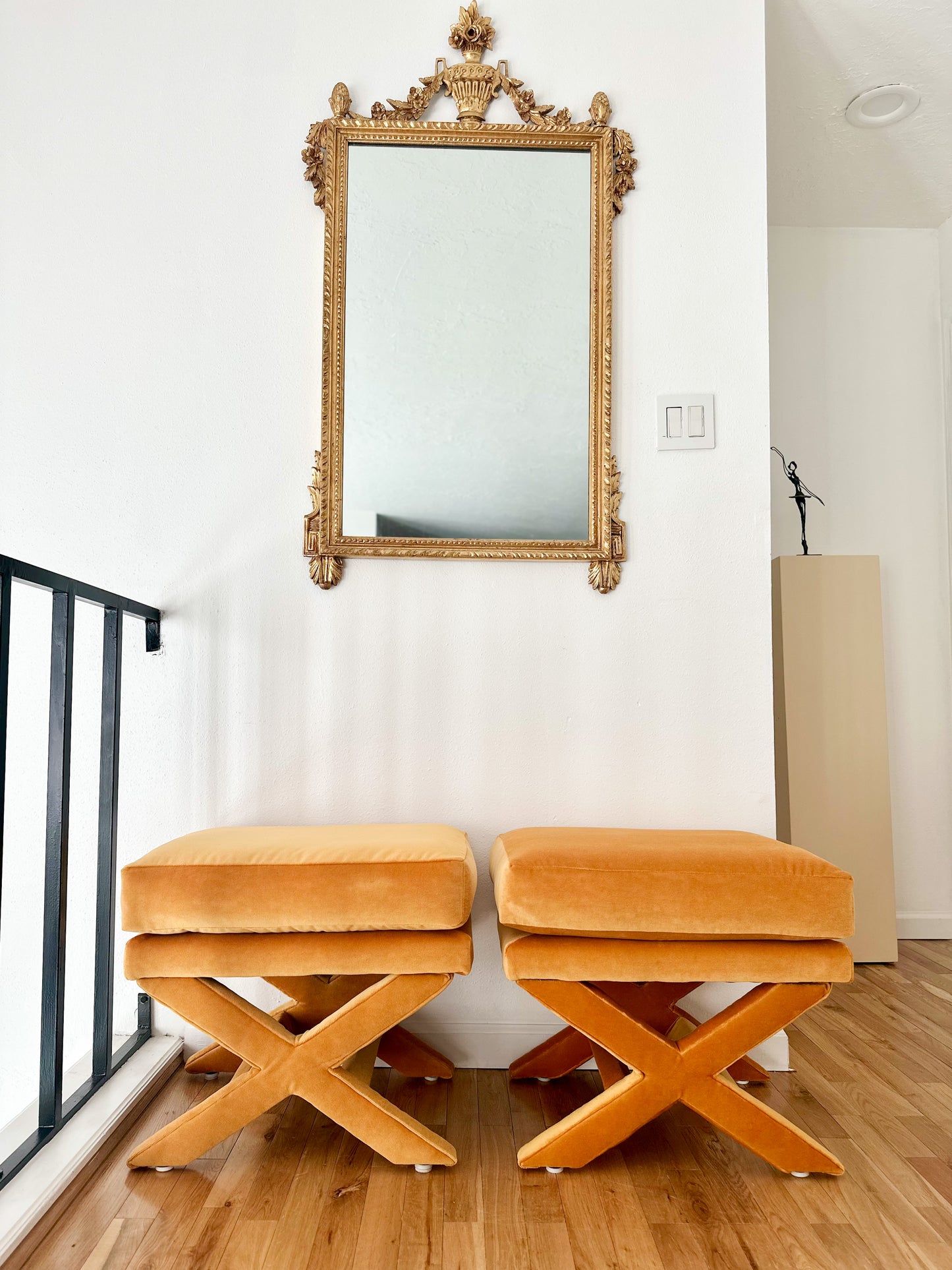 1970s Billy Baldwin Style X-Base Ottomans - a pair