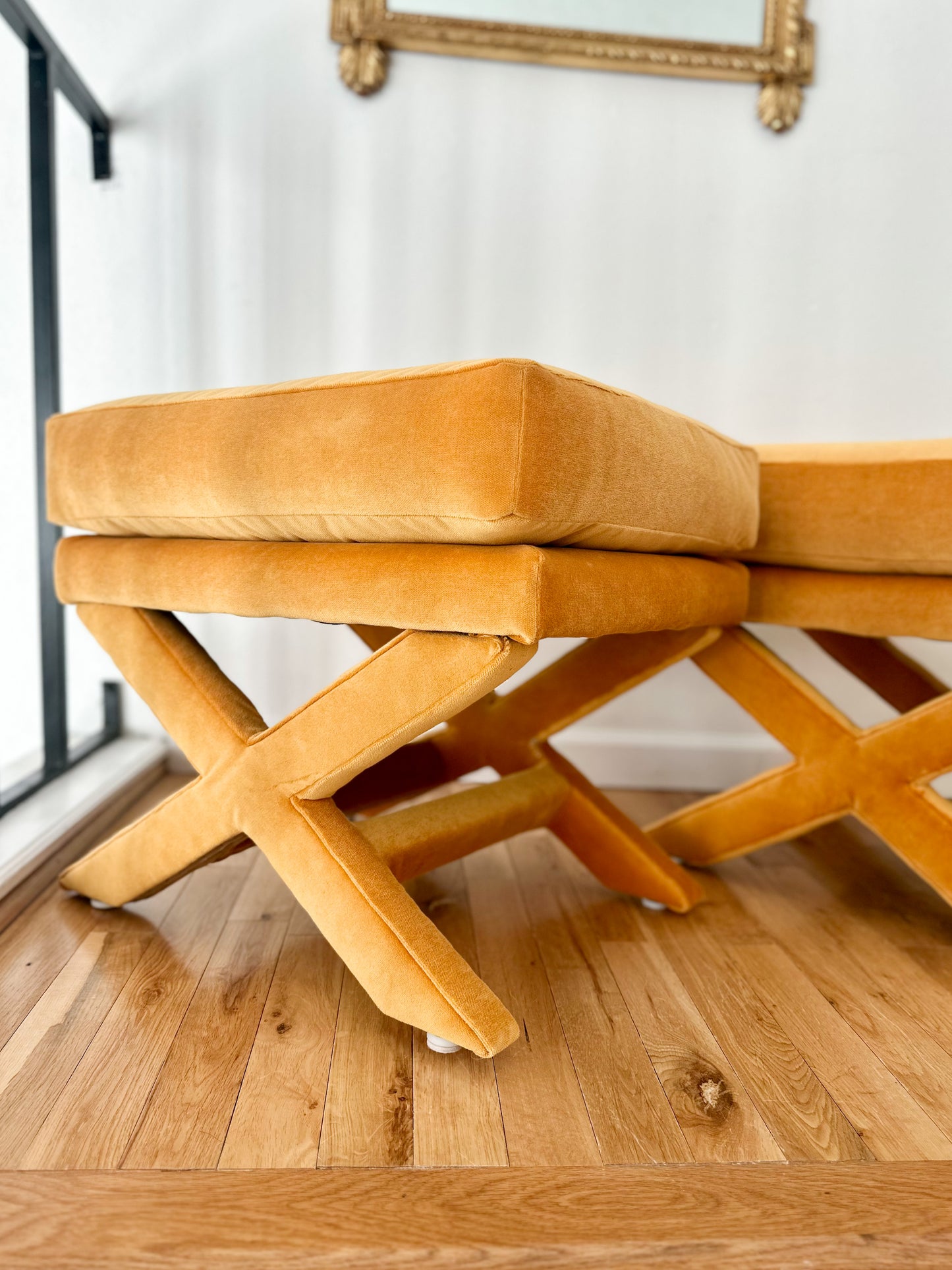 1970s Billy Baldwin Style X-Base Ottomans - a pair