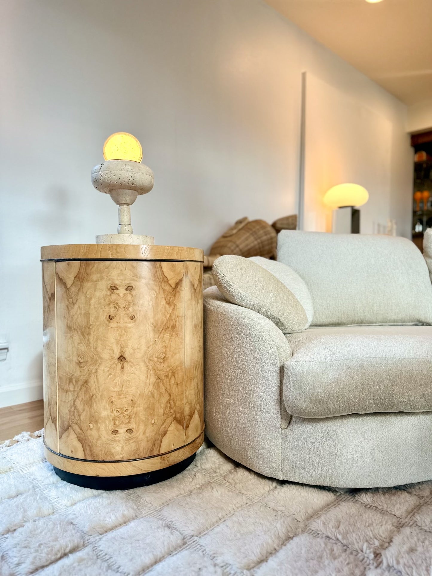 1980s Heneredon 'Scene Two' Burlwood Drum Side Table