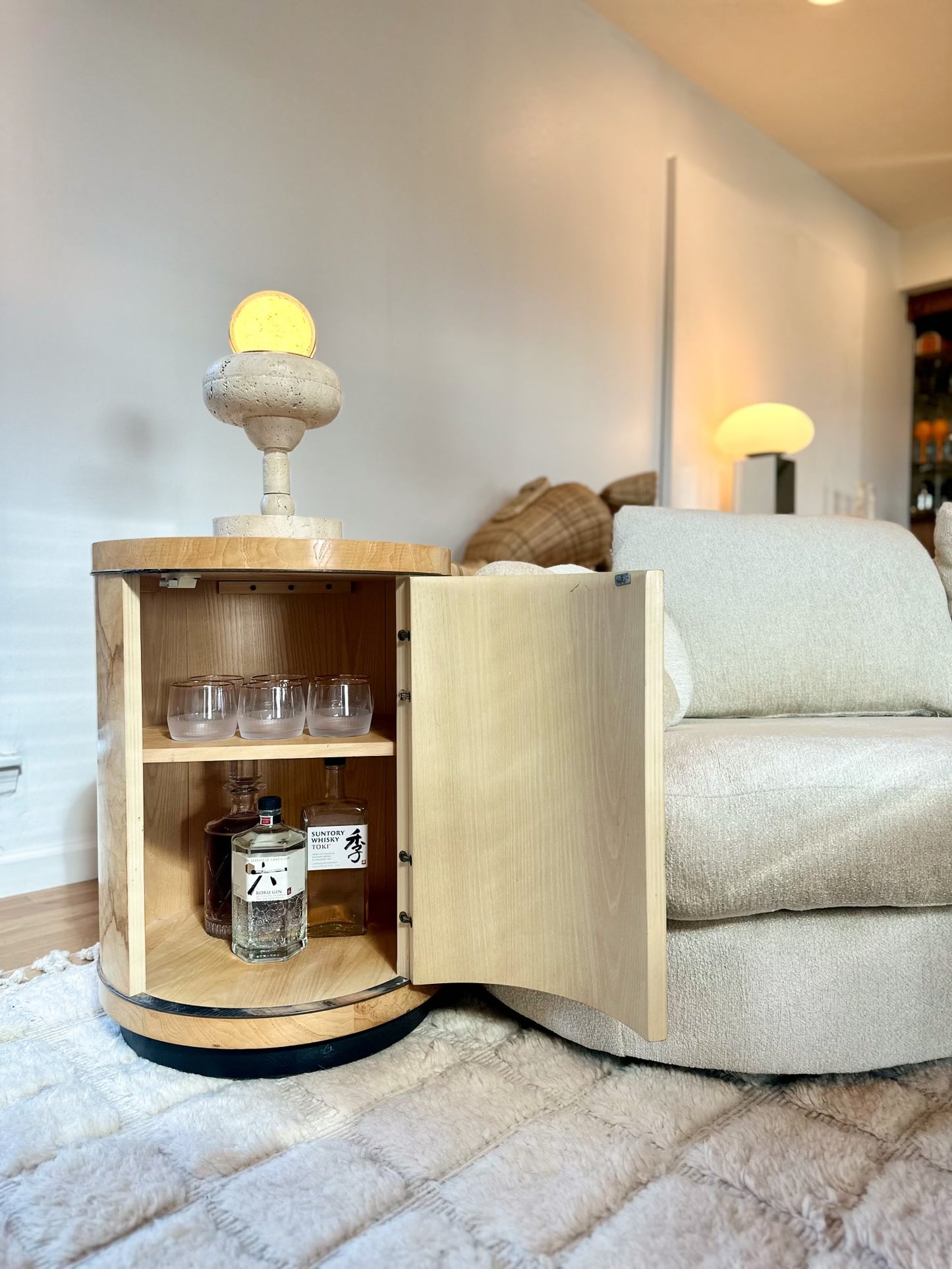 1980s Heneredon 'Scene Two' Burlwood Drum Side Table