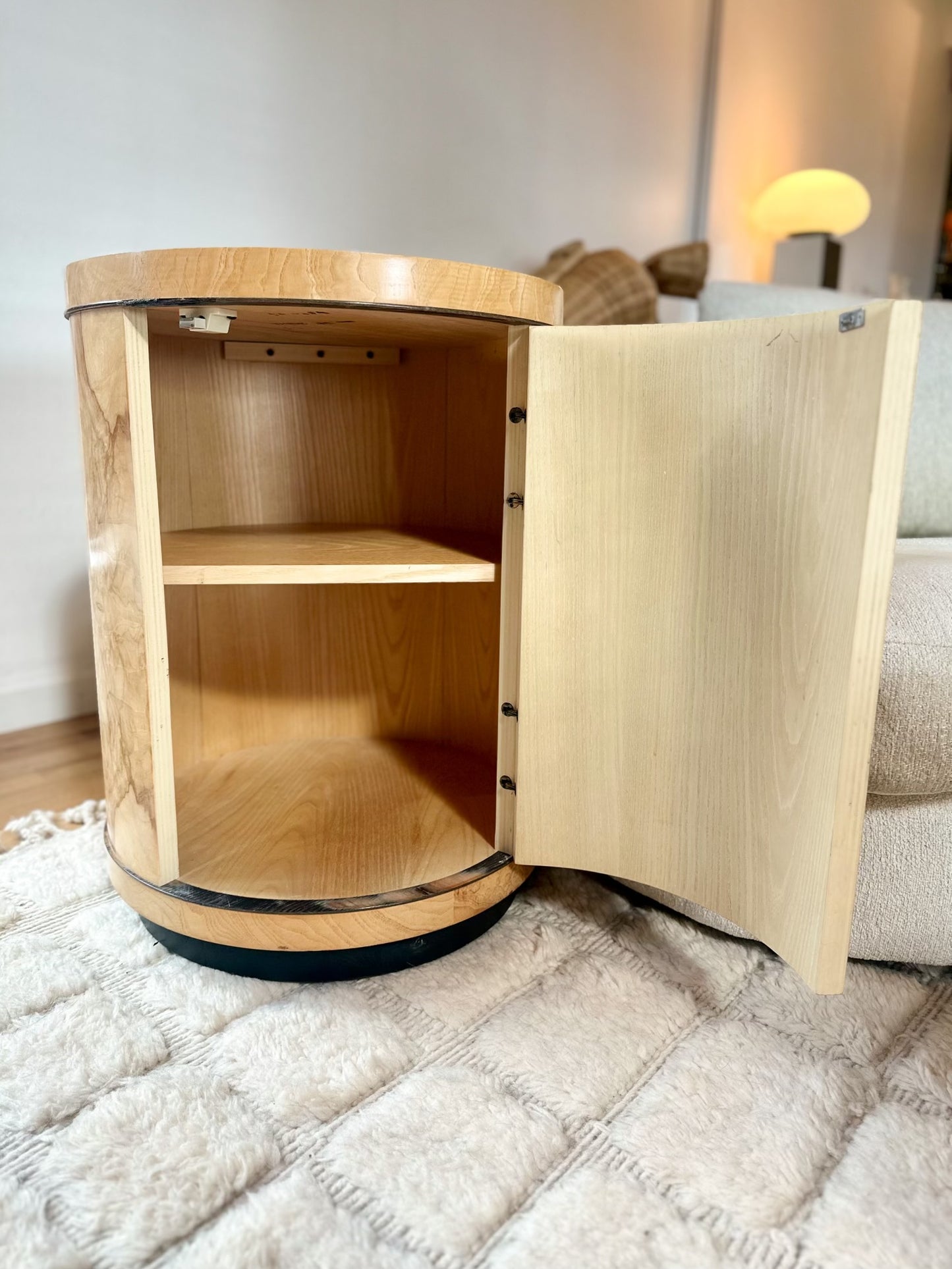 1980s Heneredon 'Scene Two' Burlwood Drum Side Table