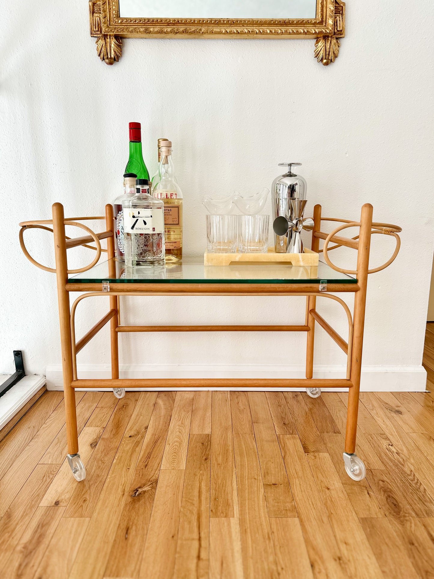 1970s Sculptural Pencil Reed Bar Trolley