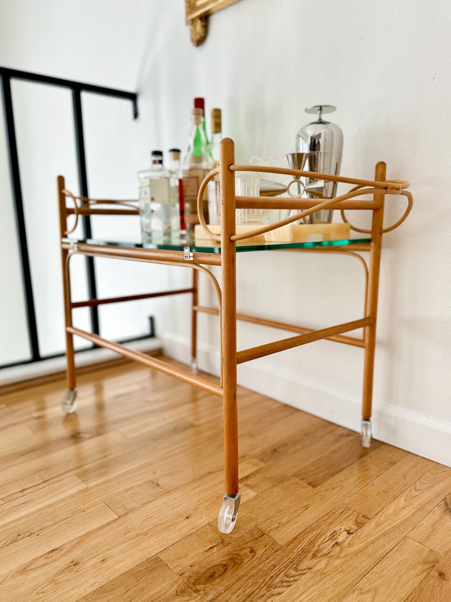 1970s Sculptural Pencil Reed Bar Trolley