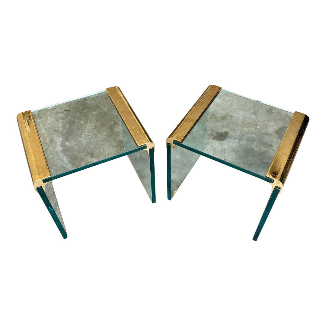 1970's Leon Rosen for Pace Collection Glass and Brass Side Tables - A Pair