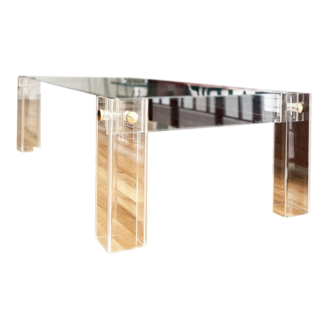 1970s Lucite and Glass Coffee Table