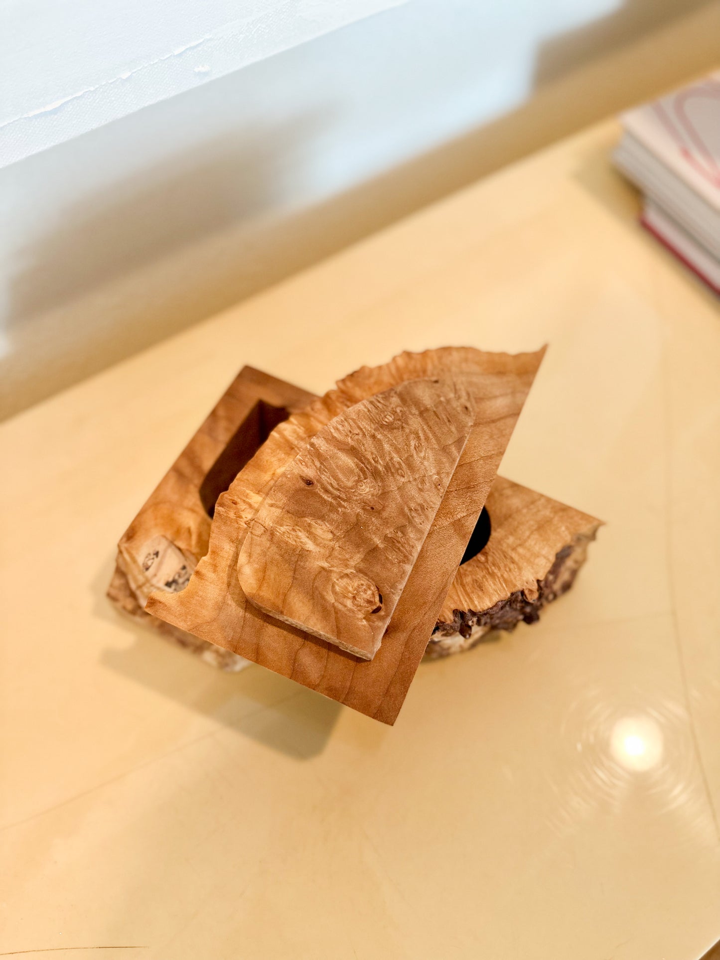 1980s Michael Elkan Studio Signed Birdseye Maple Burlwood Box