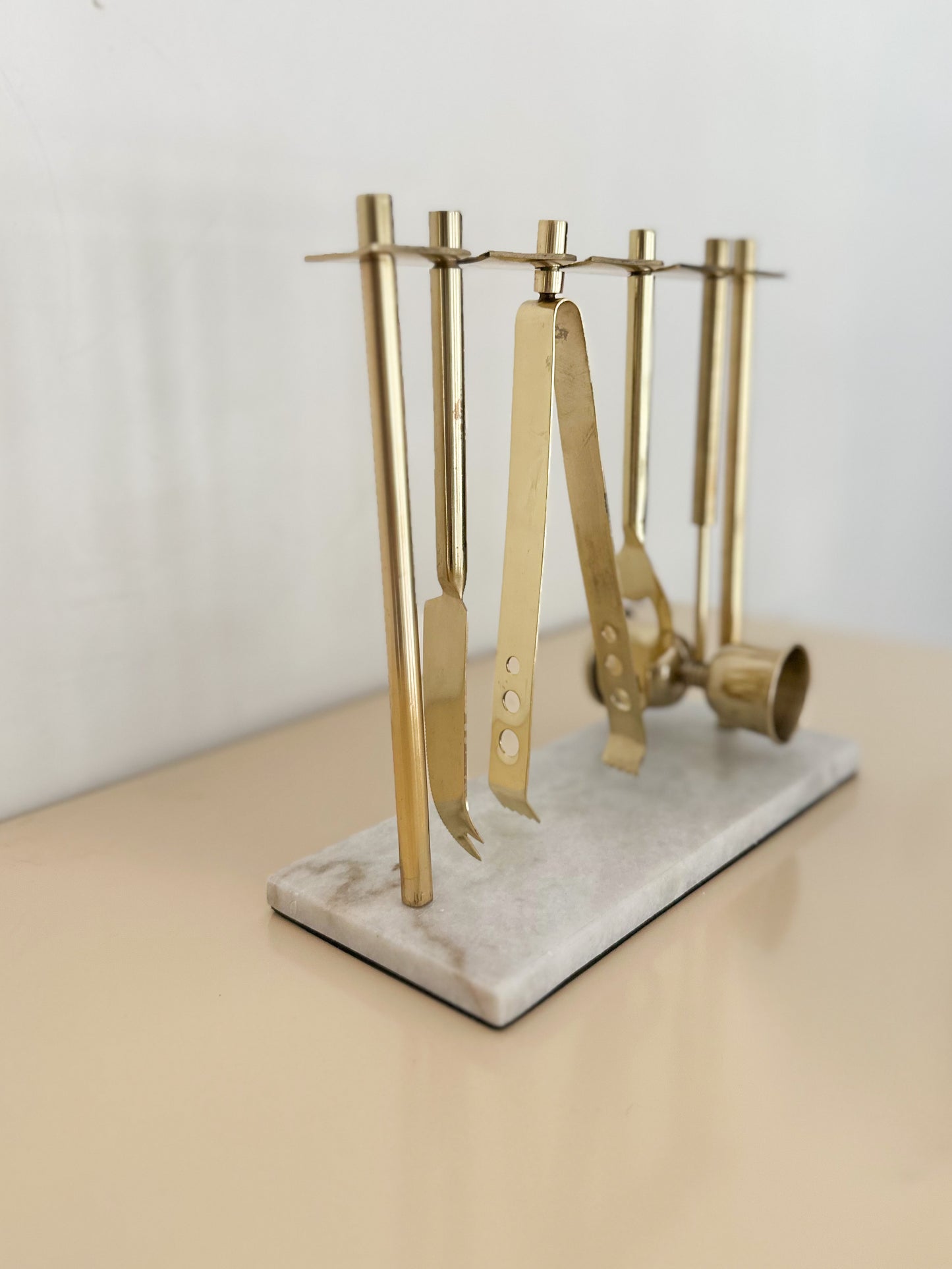 1960s MCM Gold Plated Tool Set on Marble Stand
