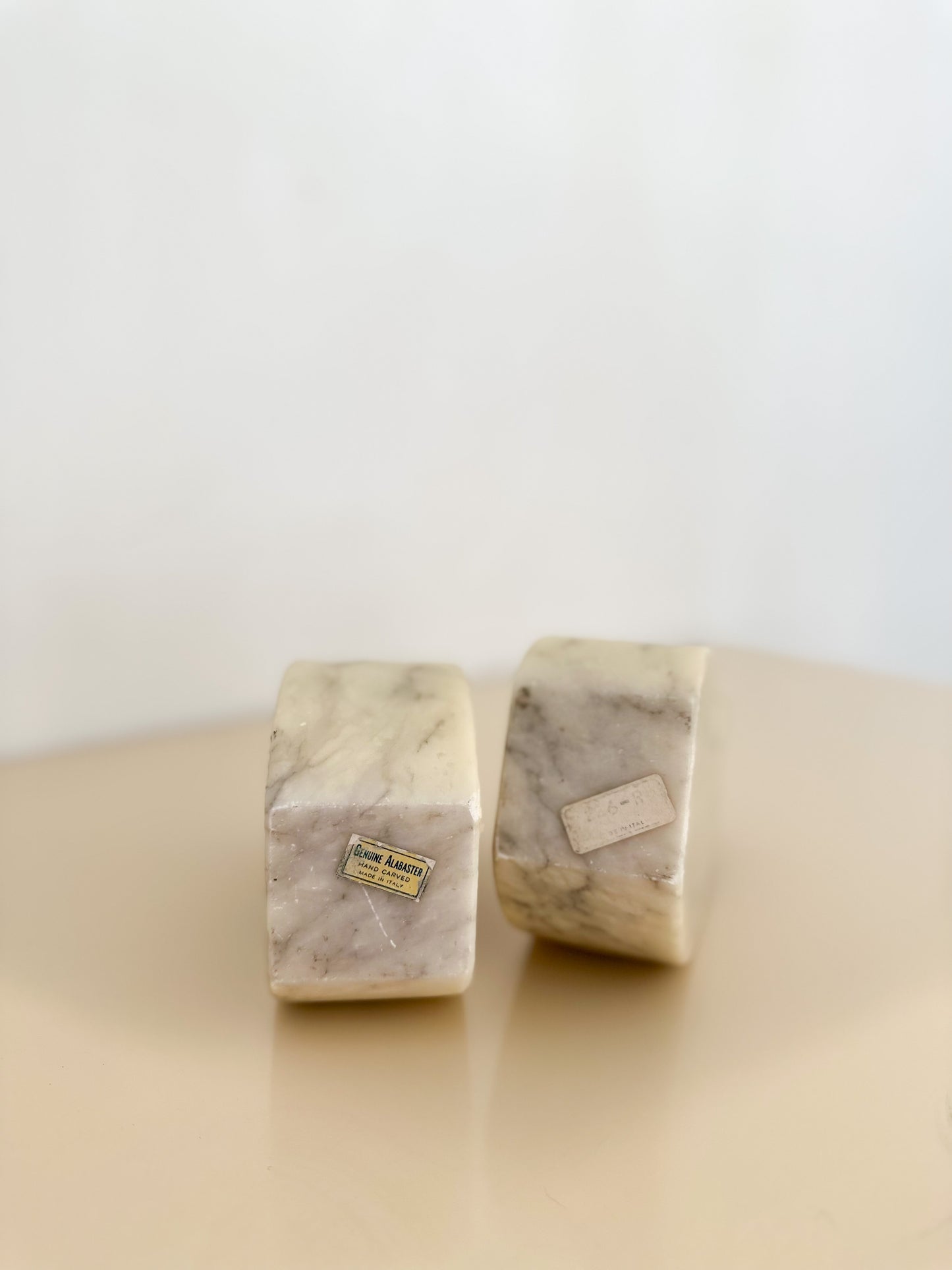 1970s Handcarved Italian Alabaster Apostrophe Bookends