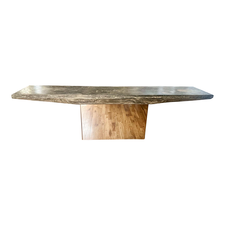 1970s Monumental Console With Distressed Finish and Mirrored Base