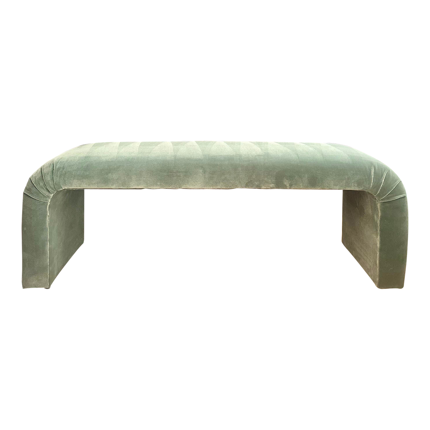 1980s Sage Green Mohair Waterfall Bench