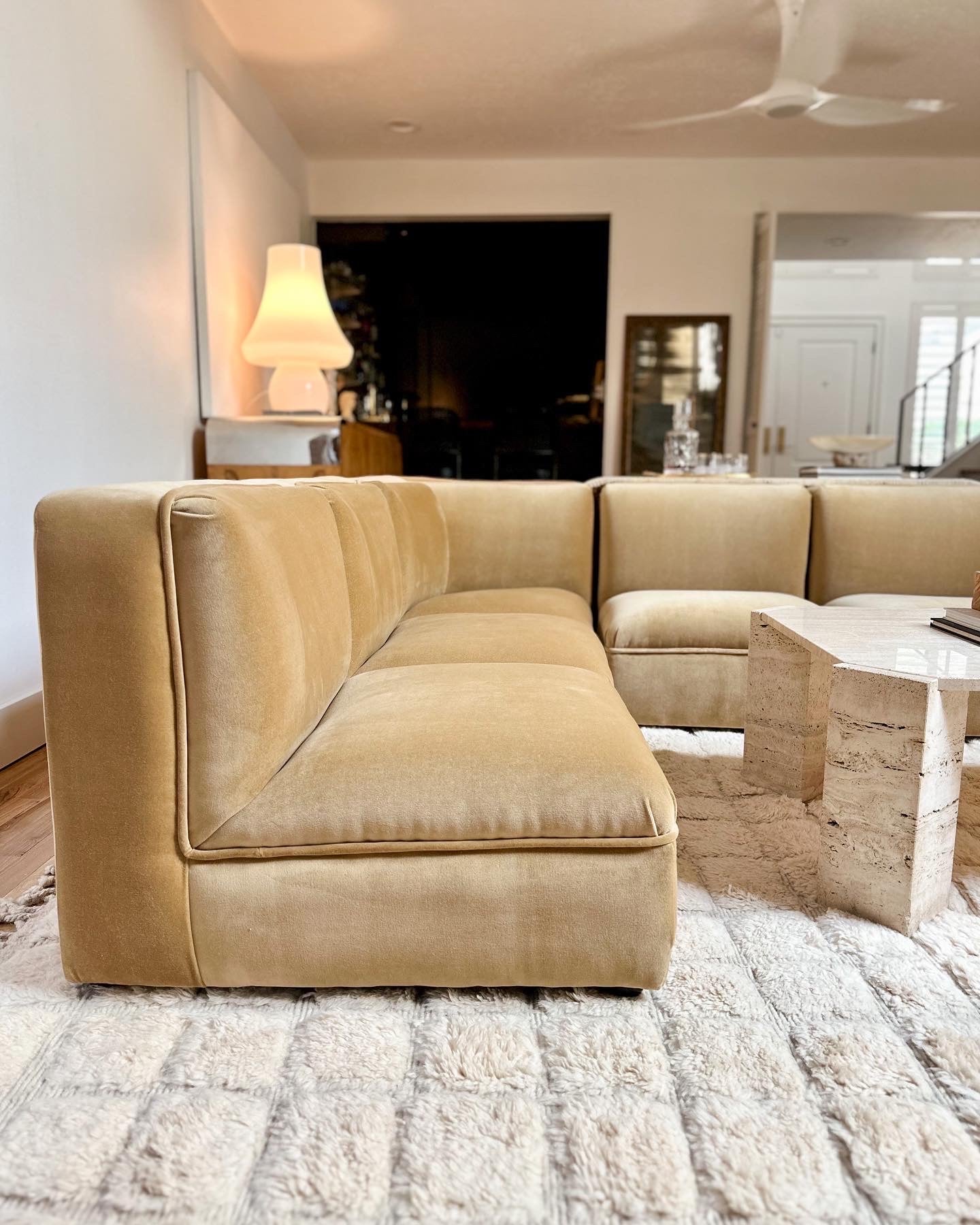 1980s Modular Sectional in New Camel Velvet, 6 Pieces