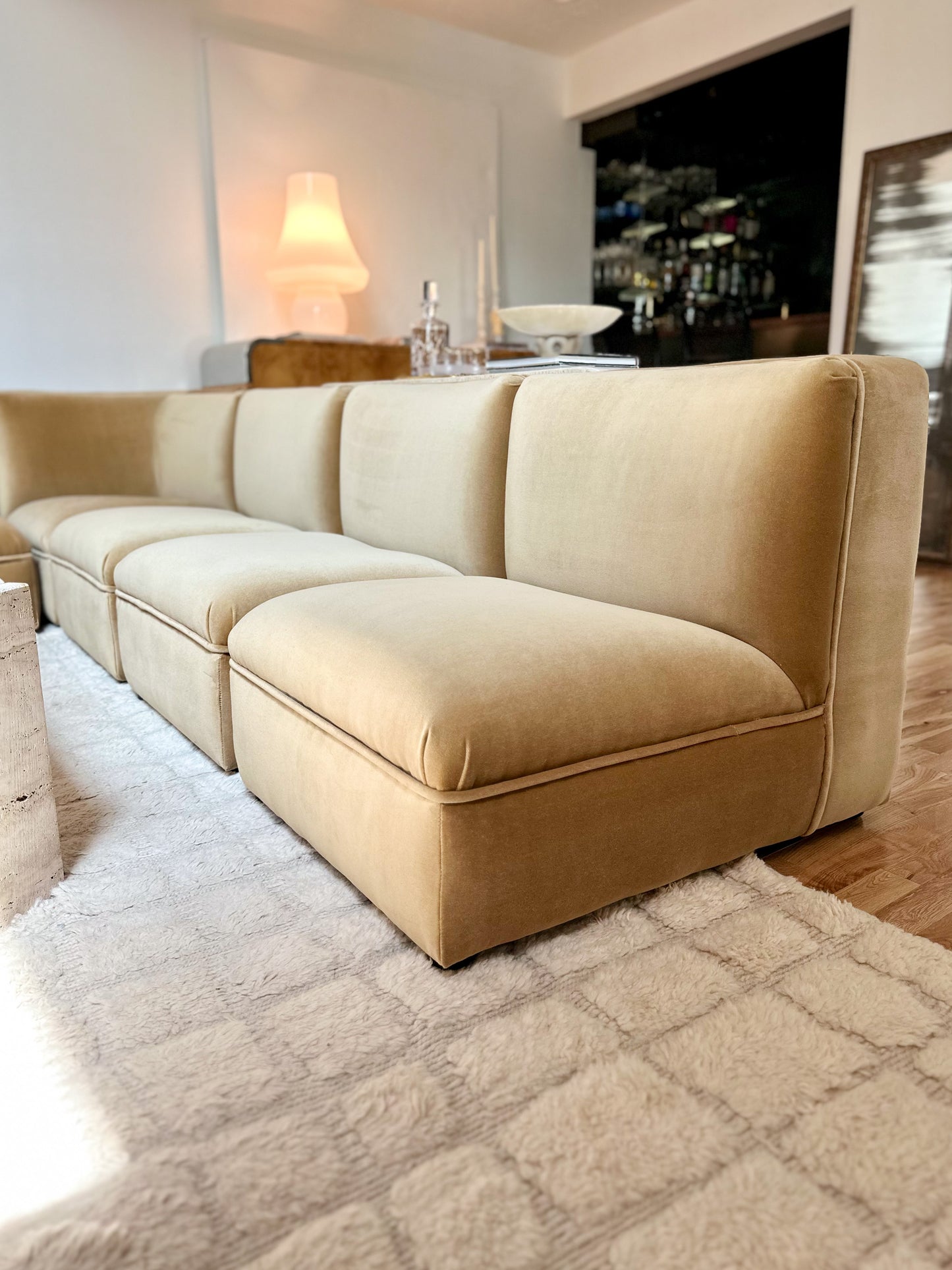 1980s Modular Sectional in New Camel Velvet, 6 Pieces