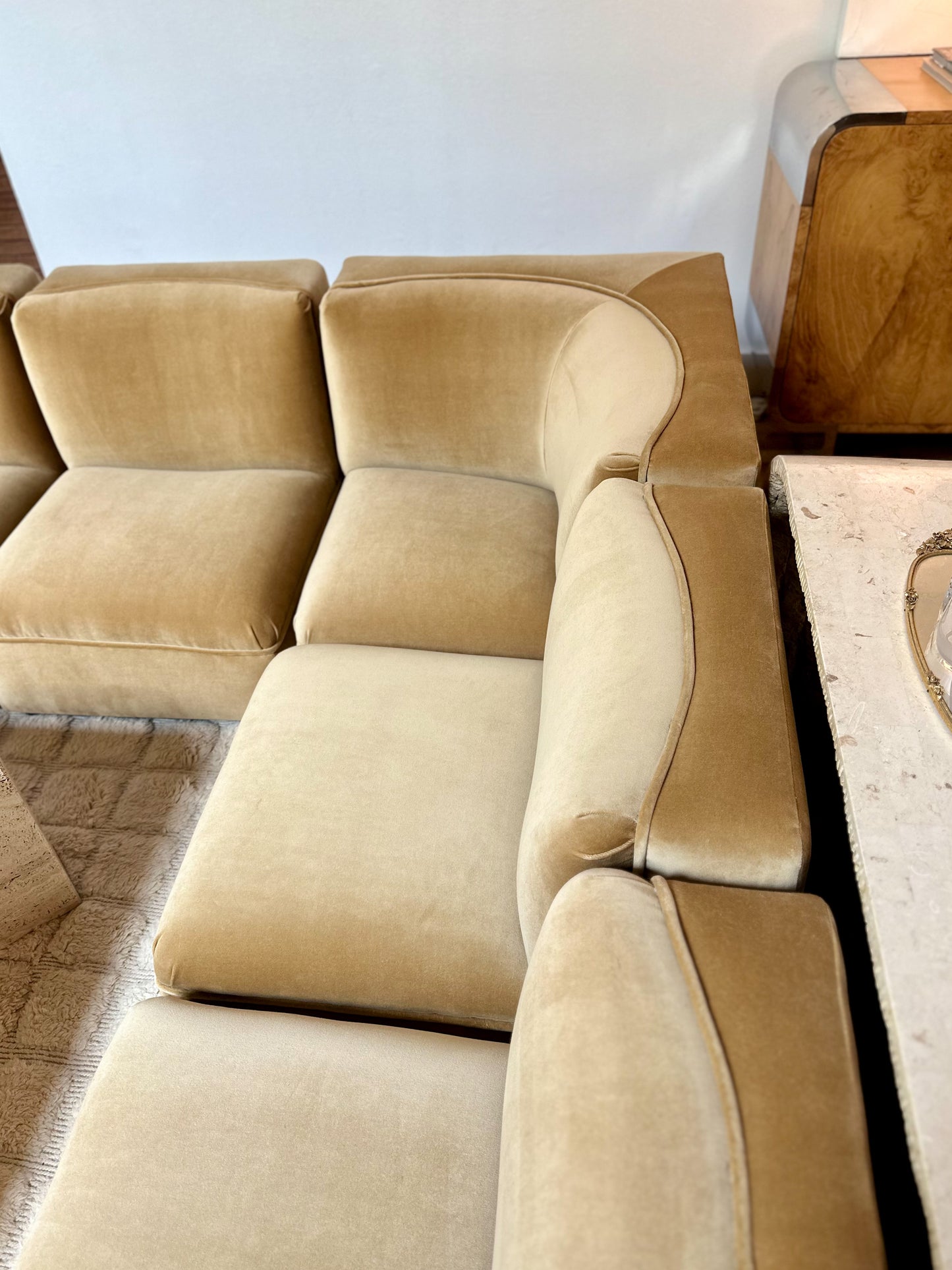 1980s Modular Sectional in New Camel Velvet, 6 Pieces