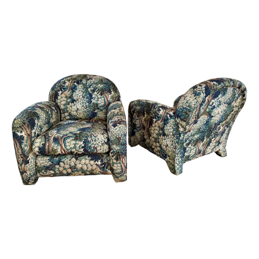 1980s Reupholstered Art Deco Style Club Chairs - a pair