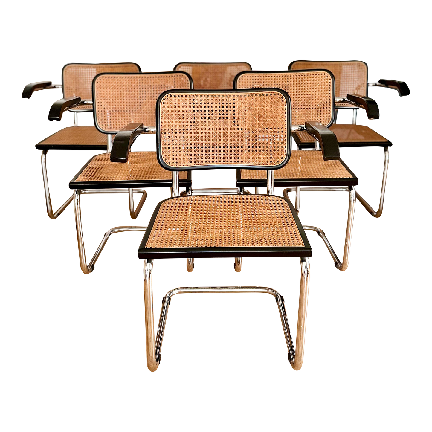 1980s Vintage Italian Cesca Armchairs Attributed to Marcel Breuer - Set of 6