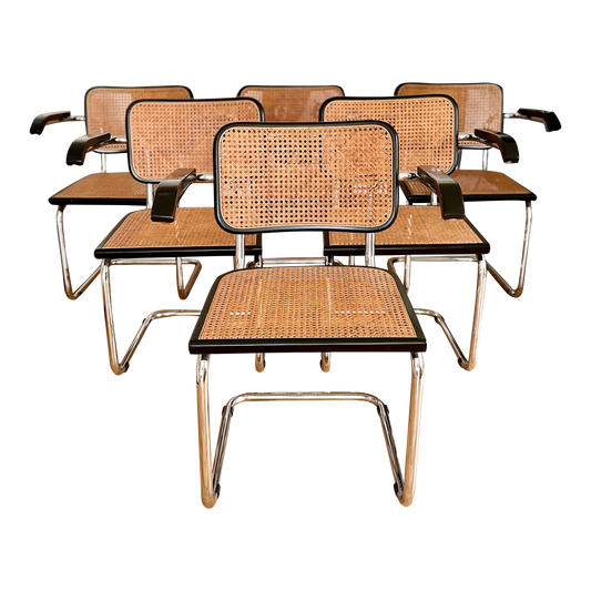 1980s Vintage Italian Cesca Armchairs Attributed to Marcel Breuer - Set of 6