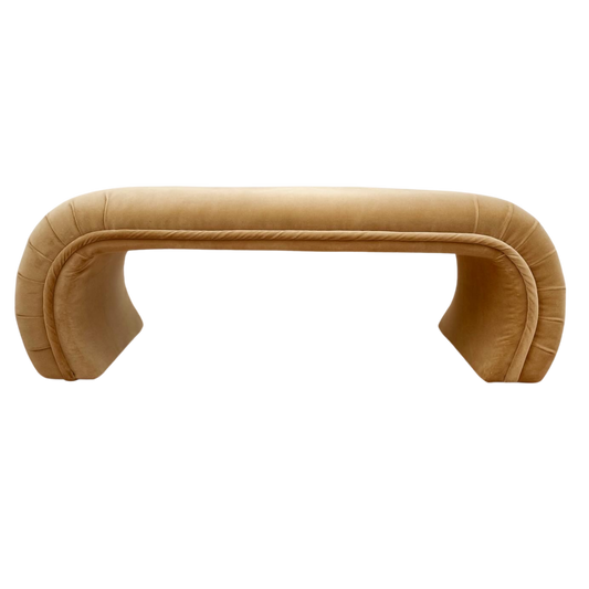 1980s Camel Velvet Waterfall Bench