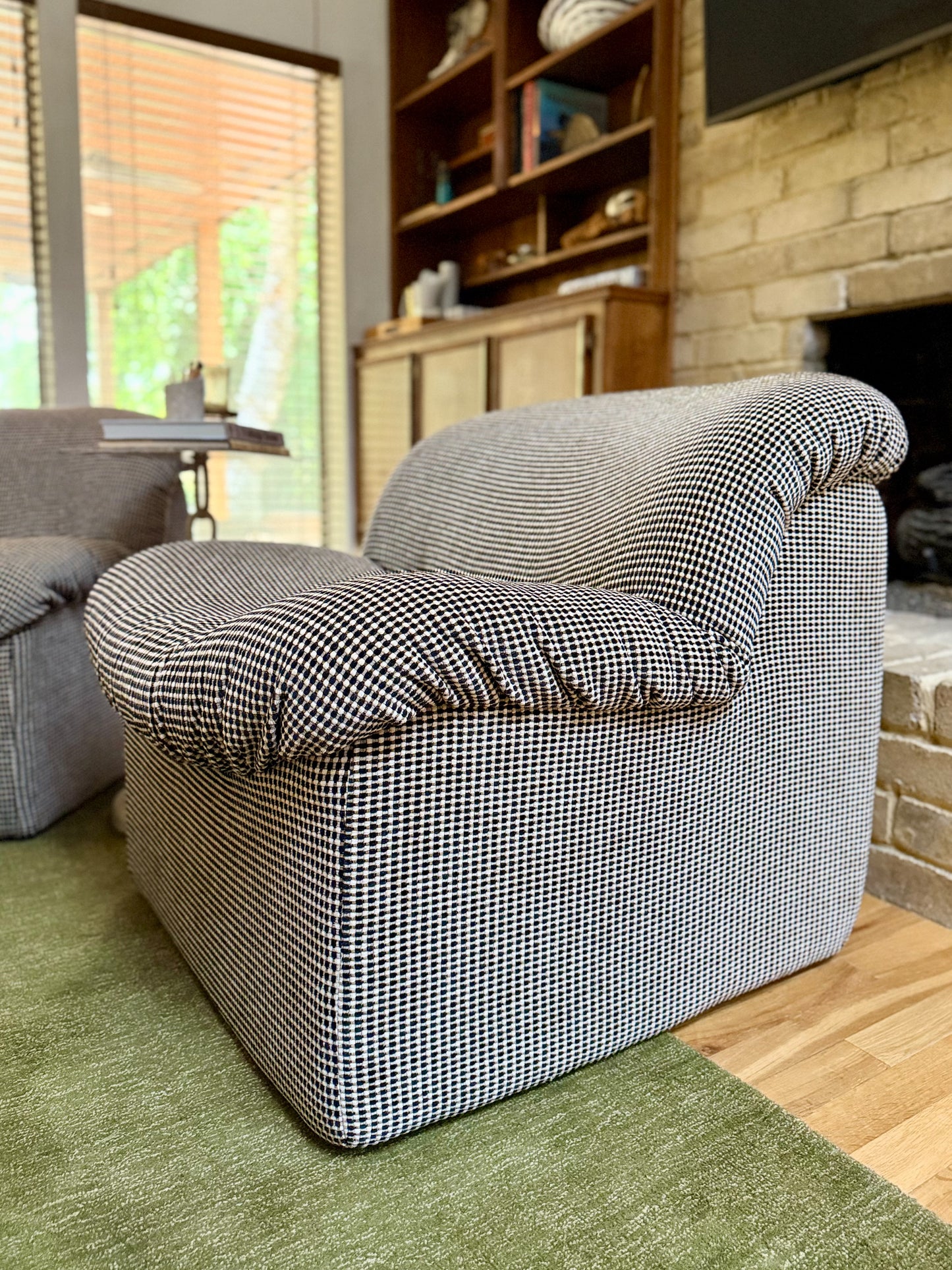 1980s Lounge Chairs in New Kelly Wearstler Chenille - a pair