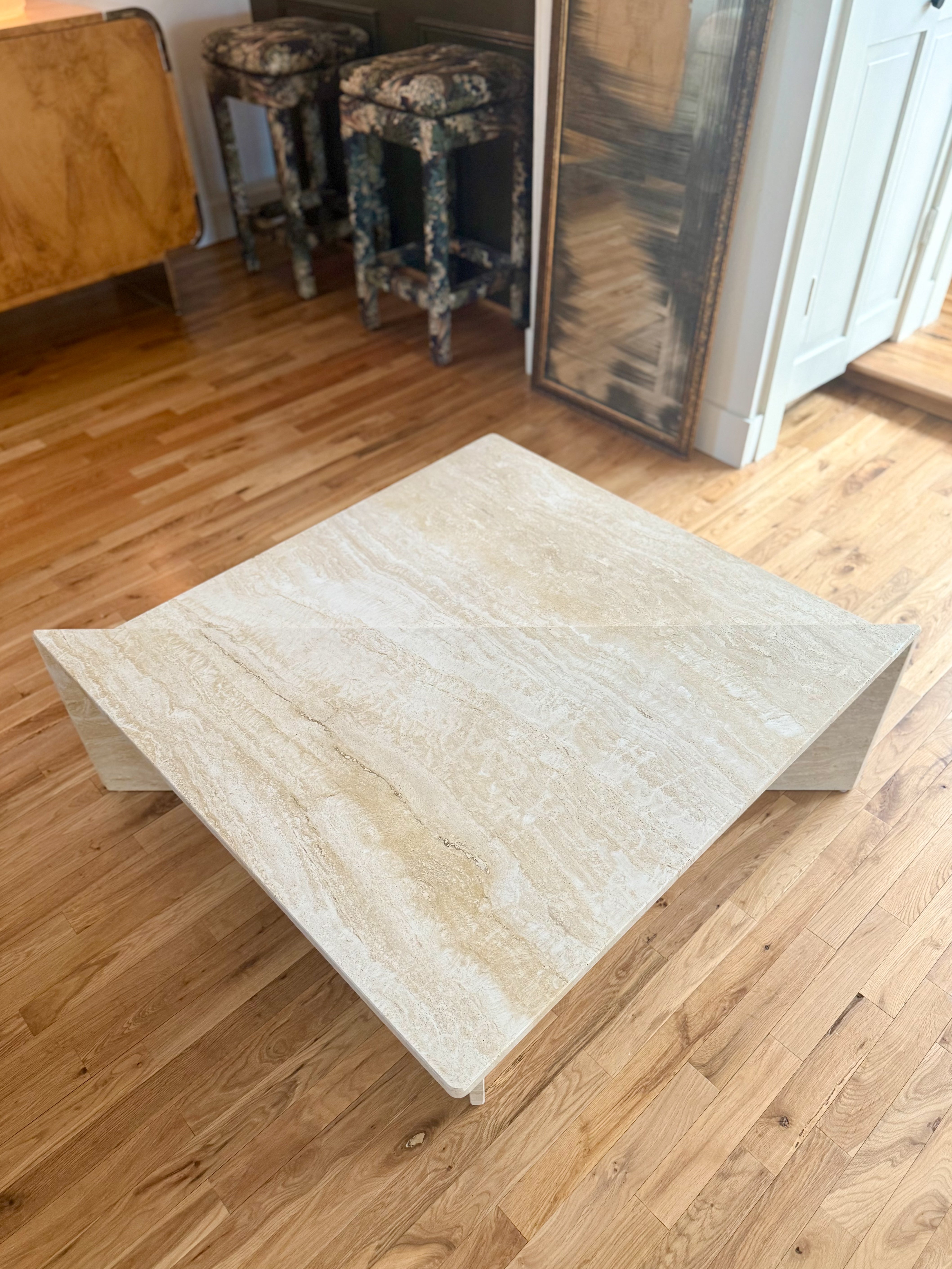 1970s Italian Triangular Travertine Coffee Tables - a pair