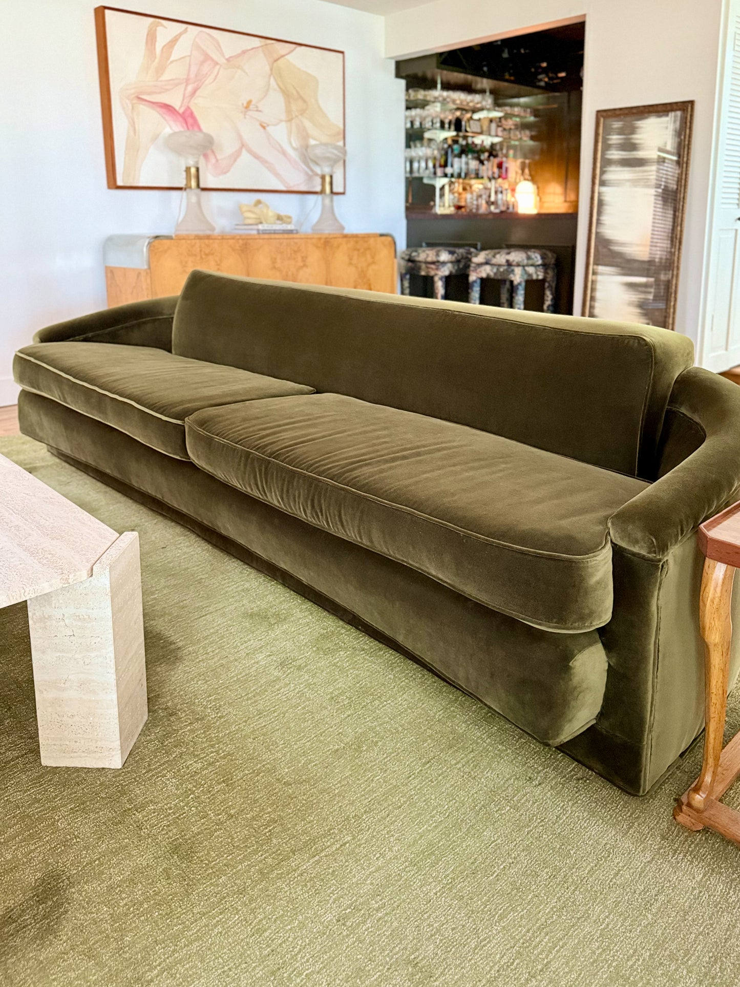 1960s 9ft Olive Mid-Century Modern Sofa