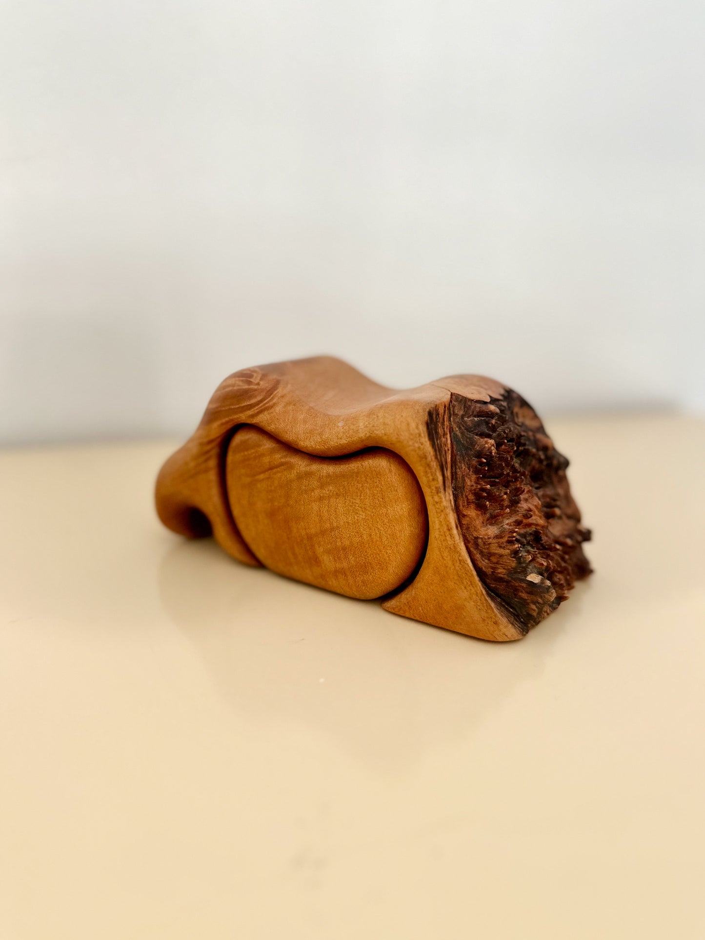 1970s Burl Wood Puzzle Stash Box by Fred & Marilyn Buss