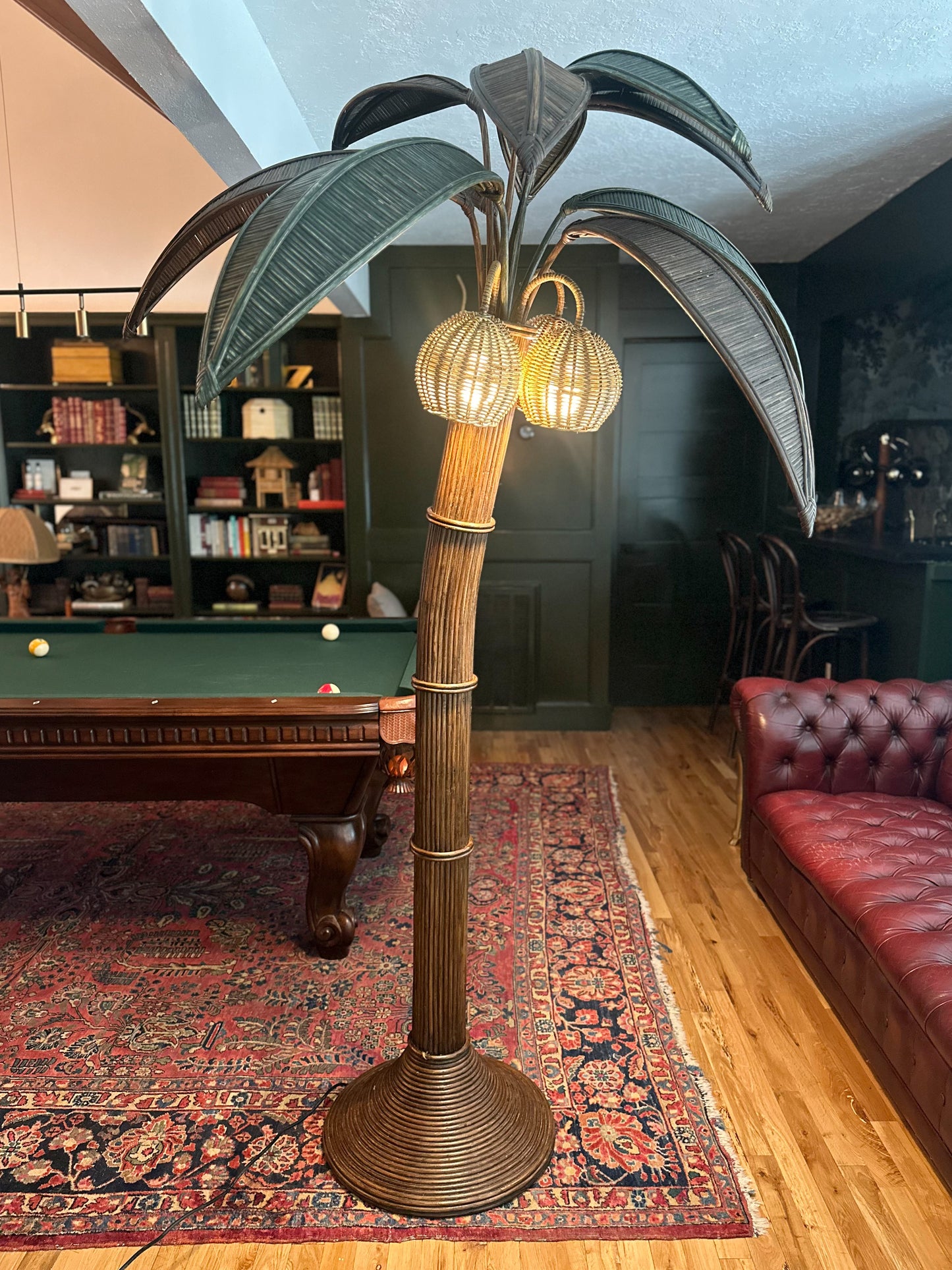 1980s Pencil Reed and Wicker Palm Tree Floor Lamp