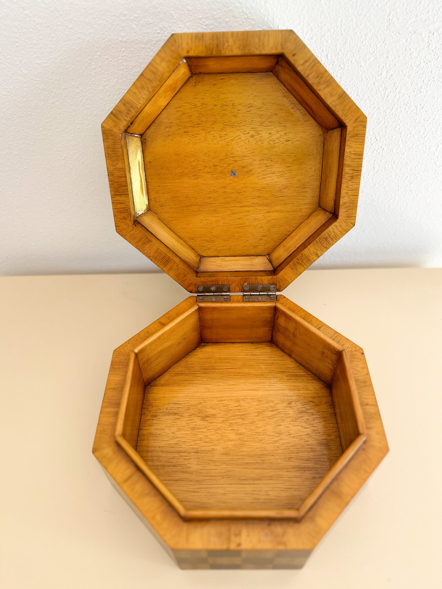 1980s Maitland Smith Checkered Wood Octagonal Box