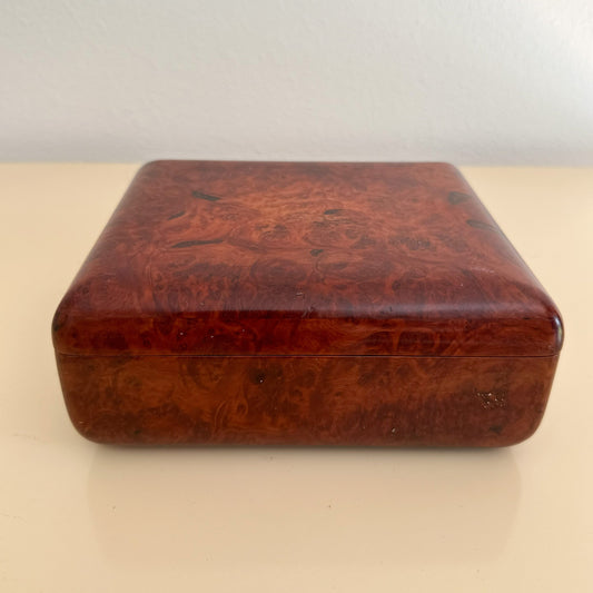 1980s Medium Lacquered Burlwood Jewelry Box