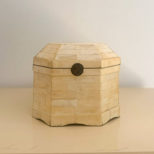 1980s Ivory Bone Octagonal Boxes - 2 Available