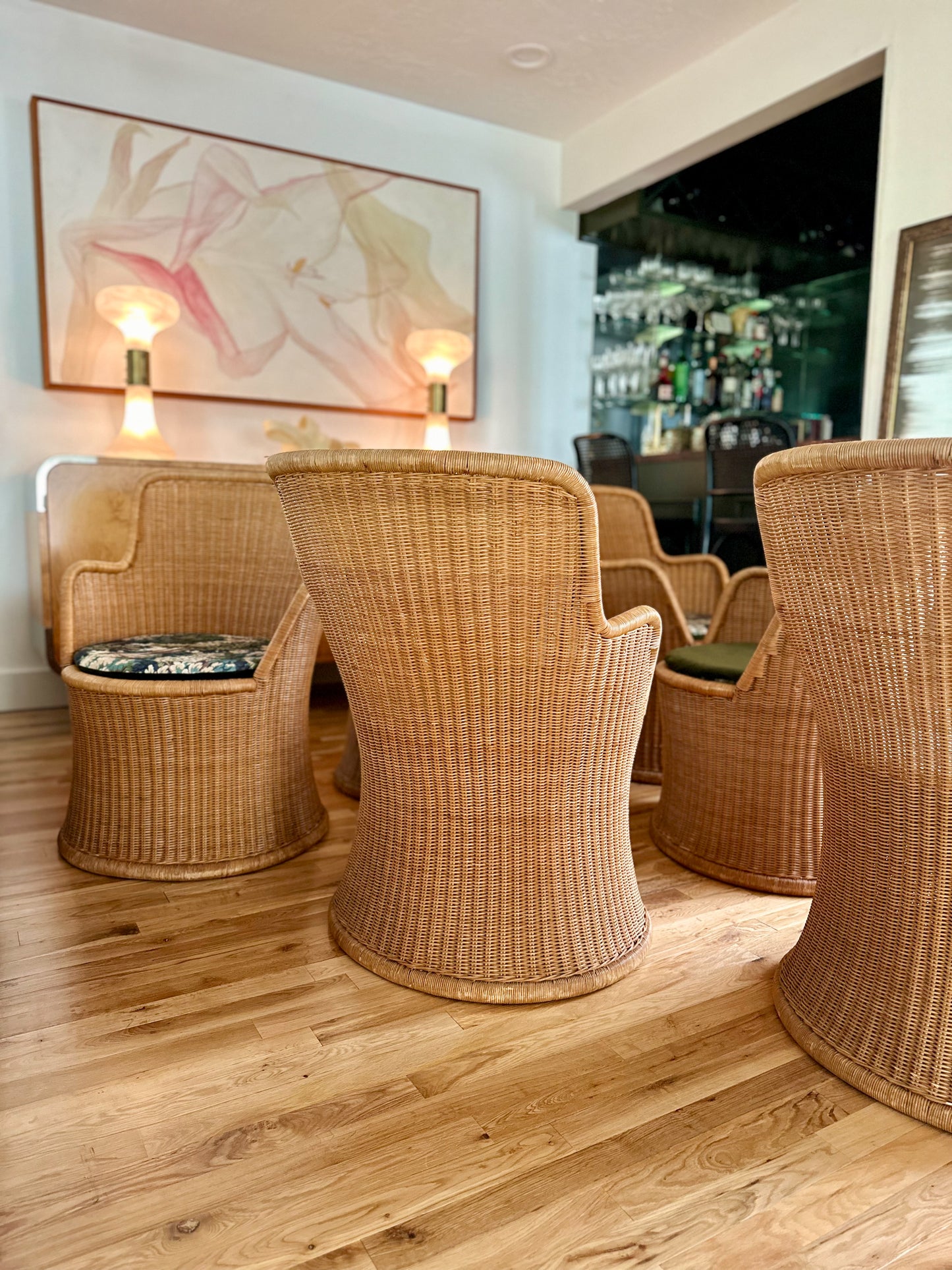 1950s Sculptural Danish Wicker Dining Chairs by Torsten Johansson and Robert Wengler - Set of 6