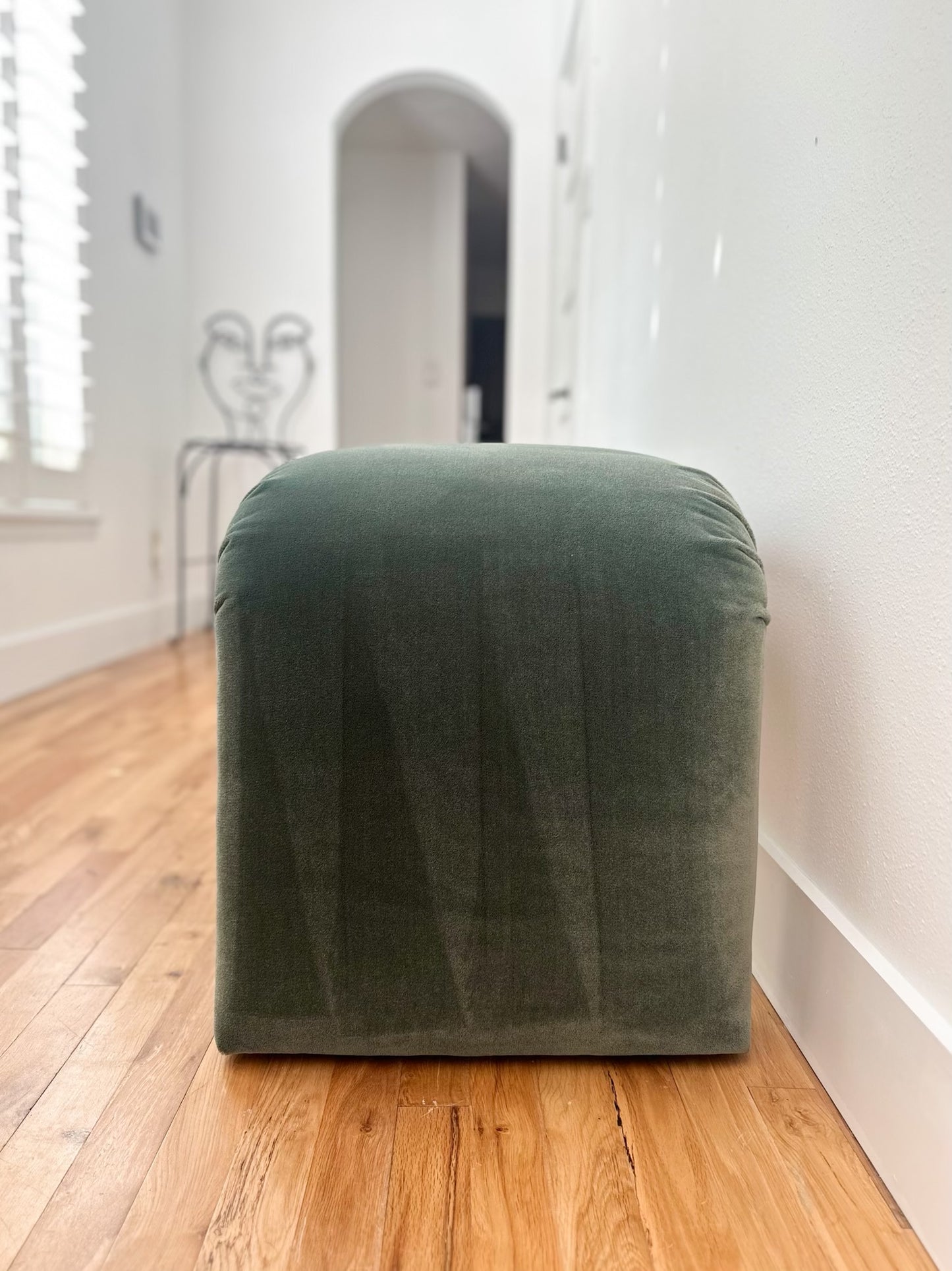 1980s Sage Green Mohair Waterfall Bench