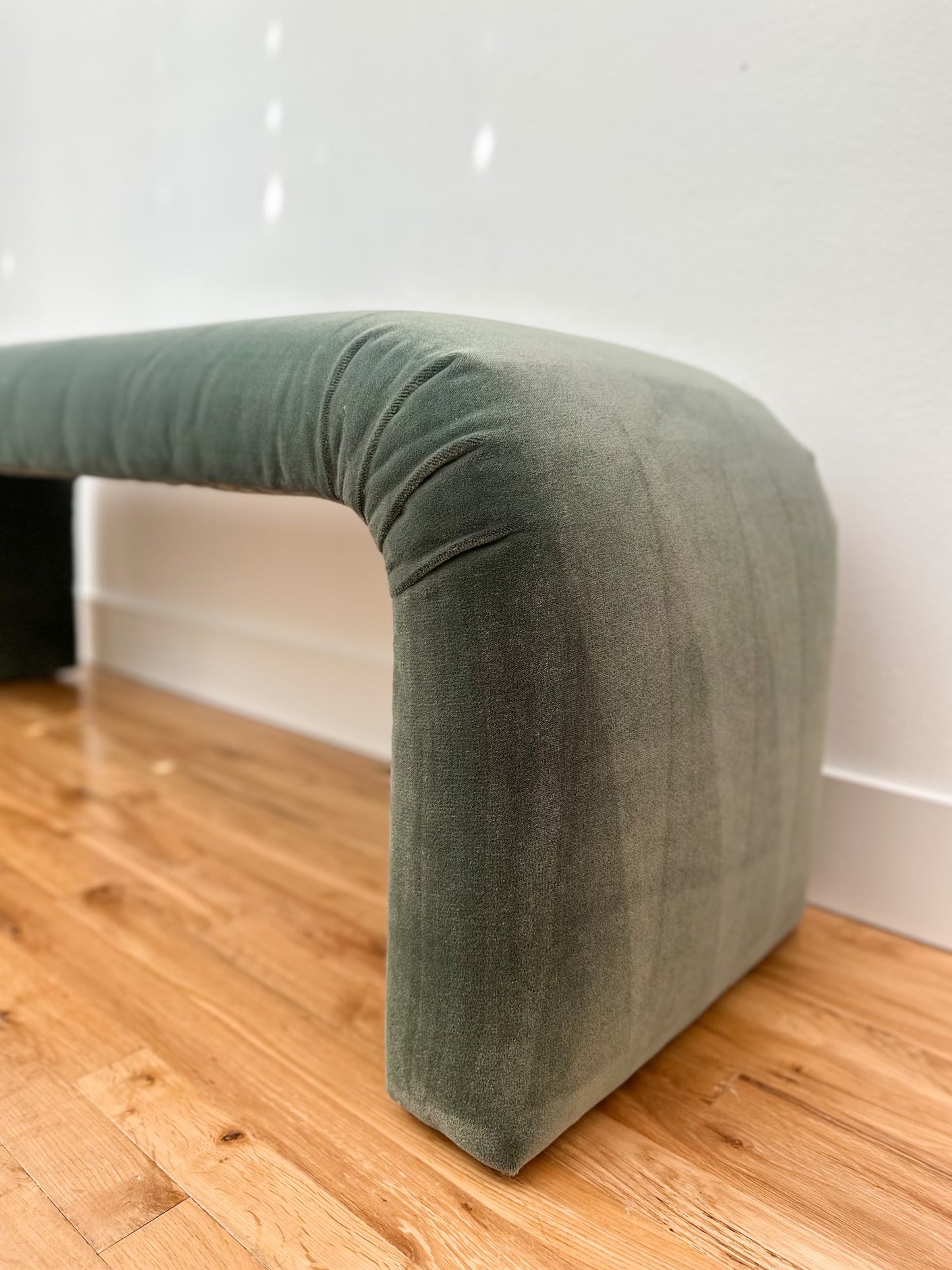 1980s Sage Green Mohair Waterfall Bench