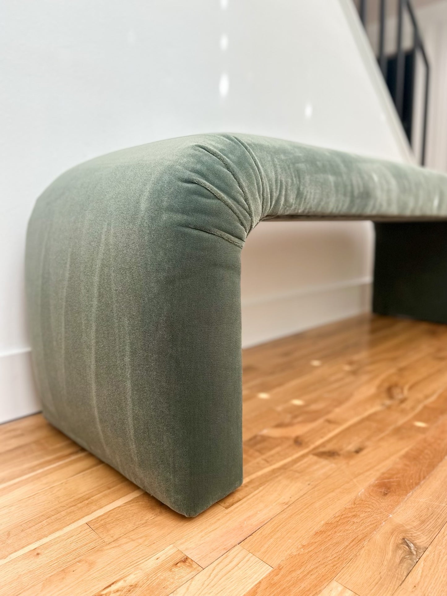 1980s Sage Green Mohair Waterfall Bench