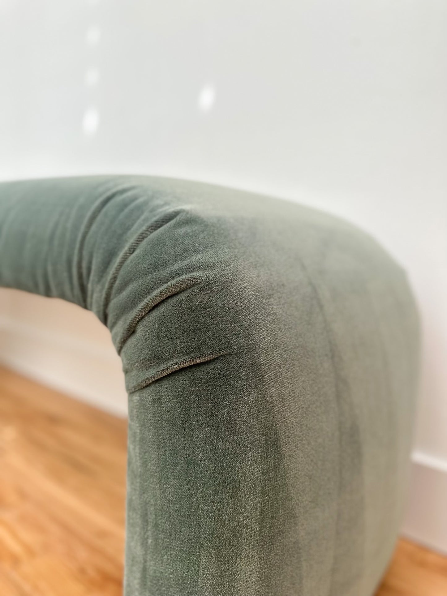 1980s Sage Green Mohair Waterfall Bench