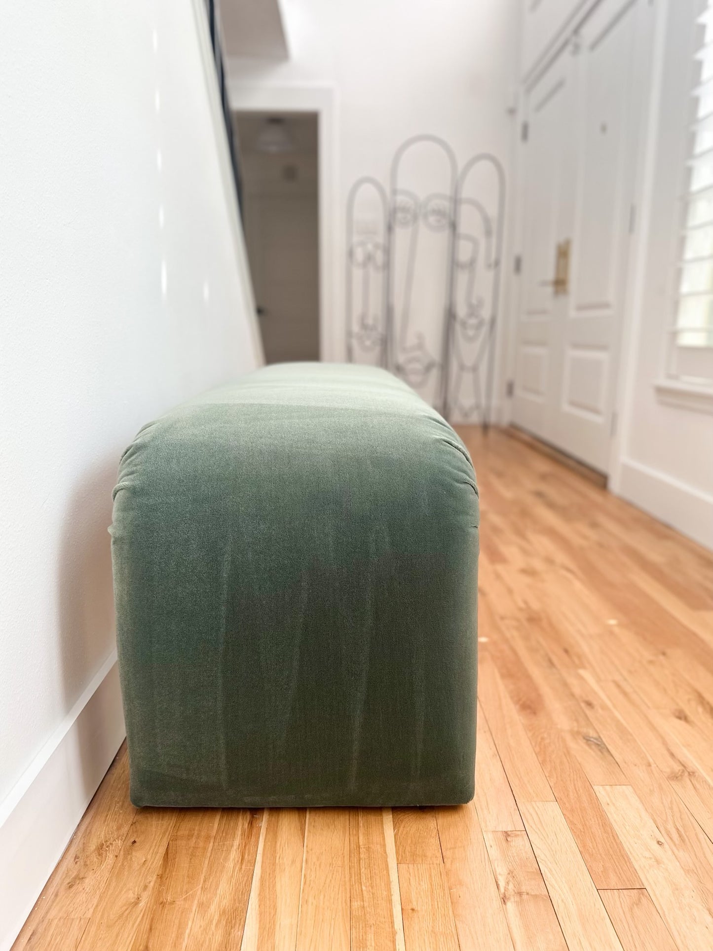 1980s Sage Green Mohair Waterfall Bench