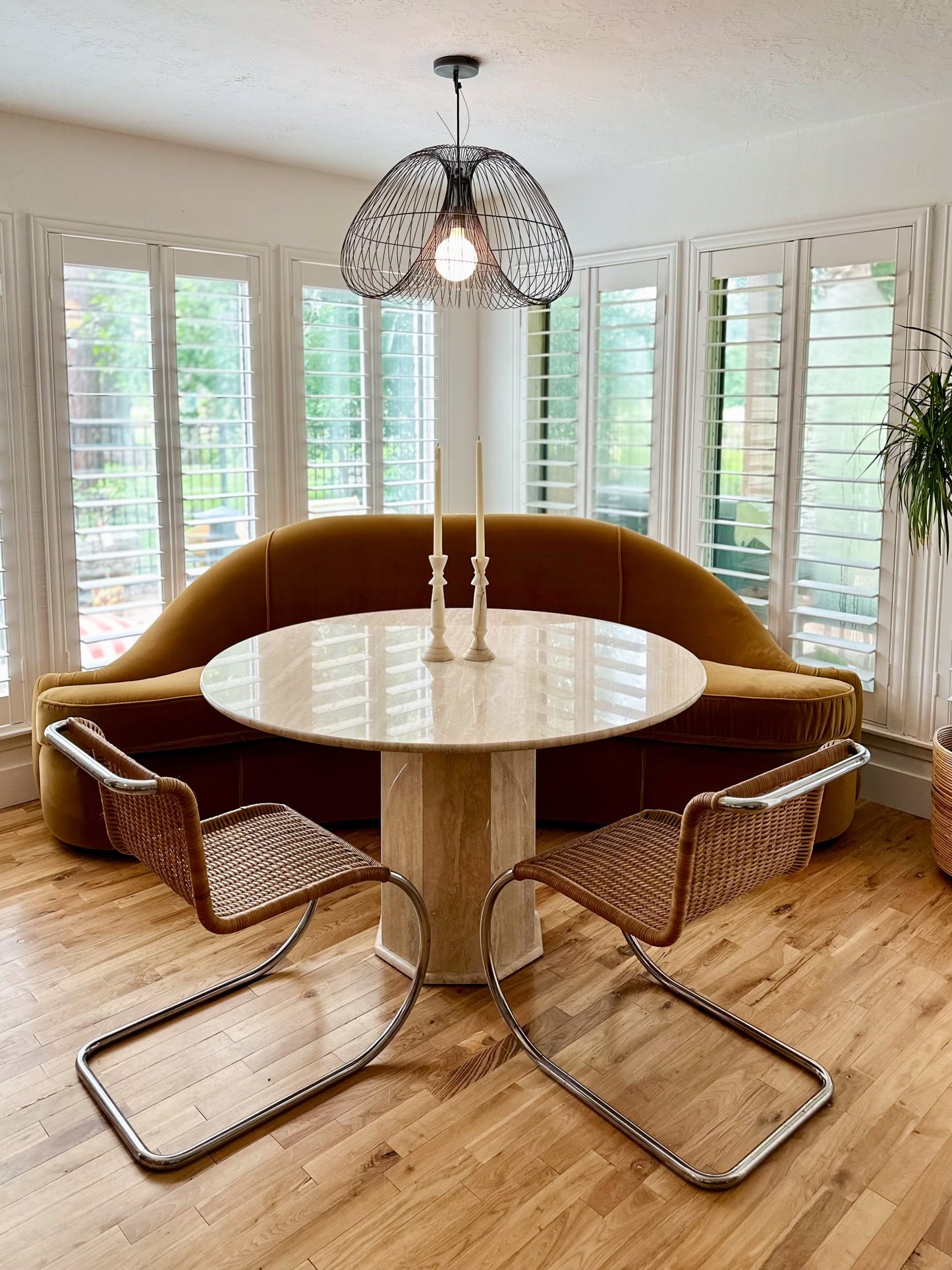 1970s Italian Polished Circular Travertine Table With Octagonal Pedestal Base