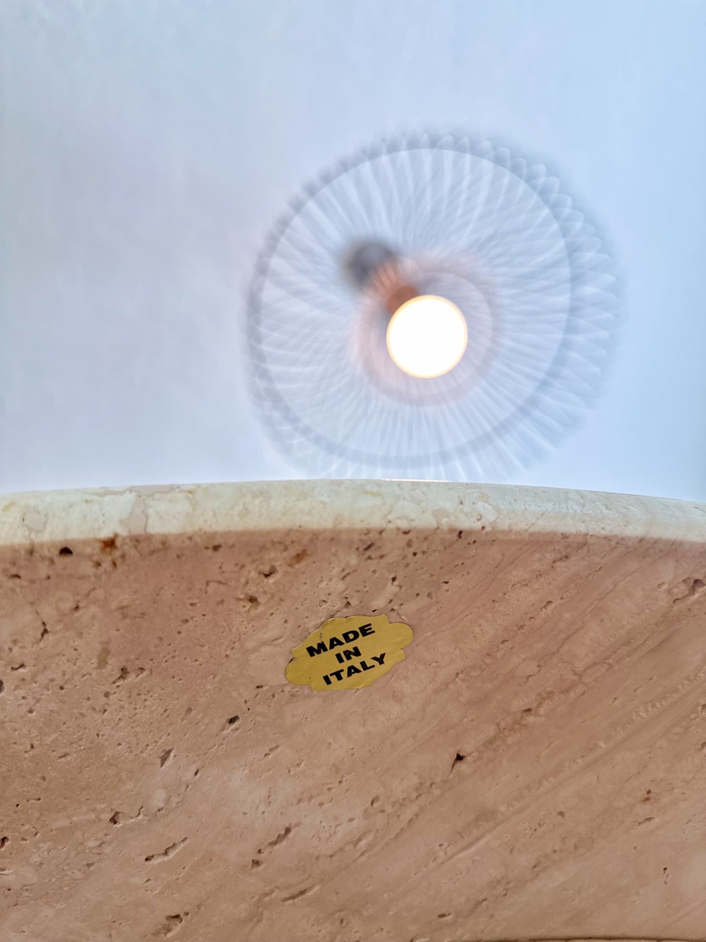 1970s Italian Polished Circular Travertine Table With Octagonal Pedestal Base