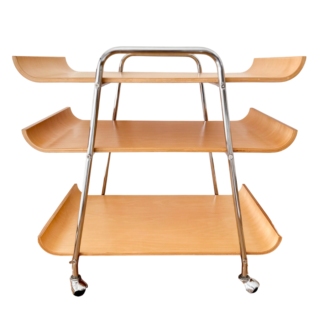 1970s Sculptural Bent Plywood Bar Cart