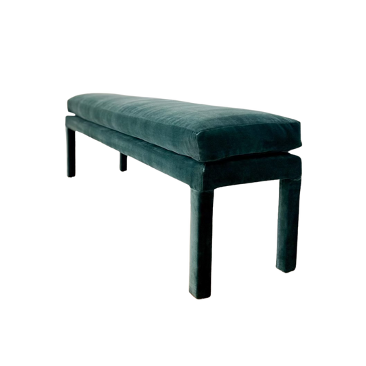 1970s Teal Velvet Parsons Style Bench