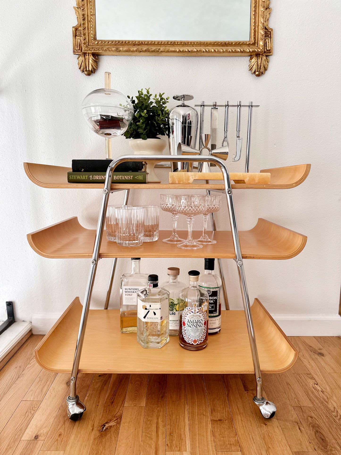 1970s Sculptural Bent Plywood Bar Cart