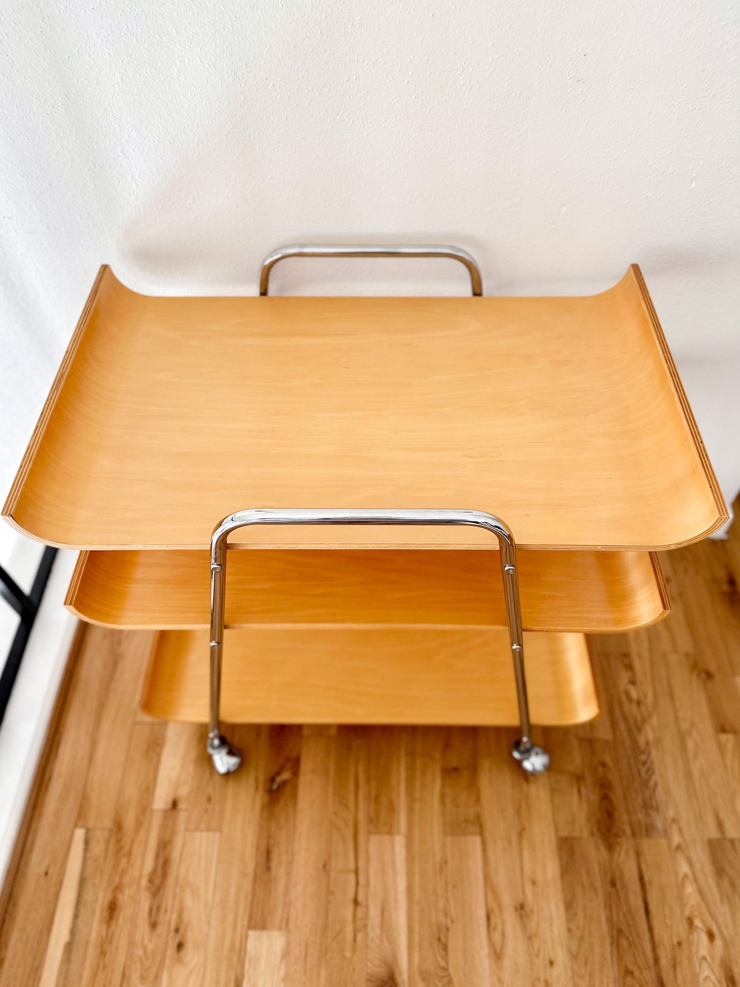 1970s Sculptural Bent Plywood Bar Cart