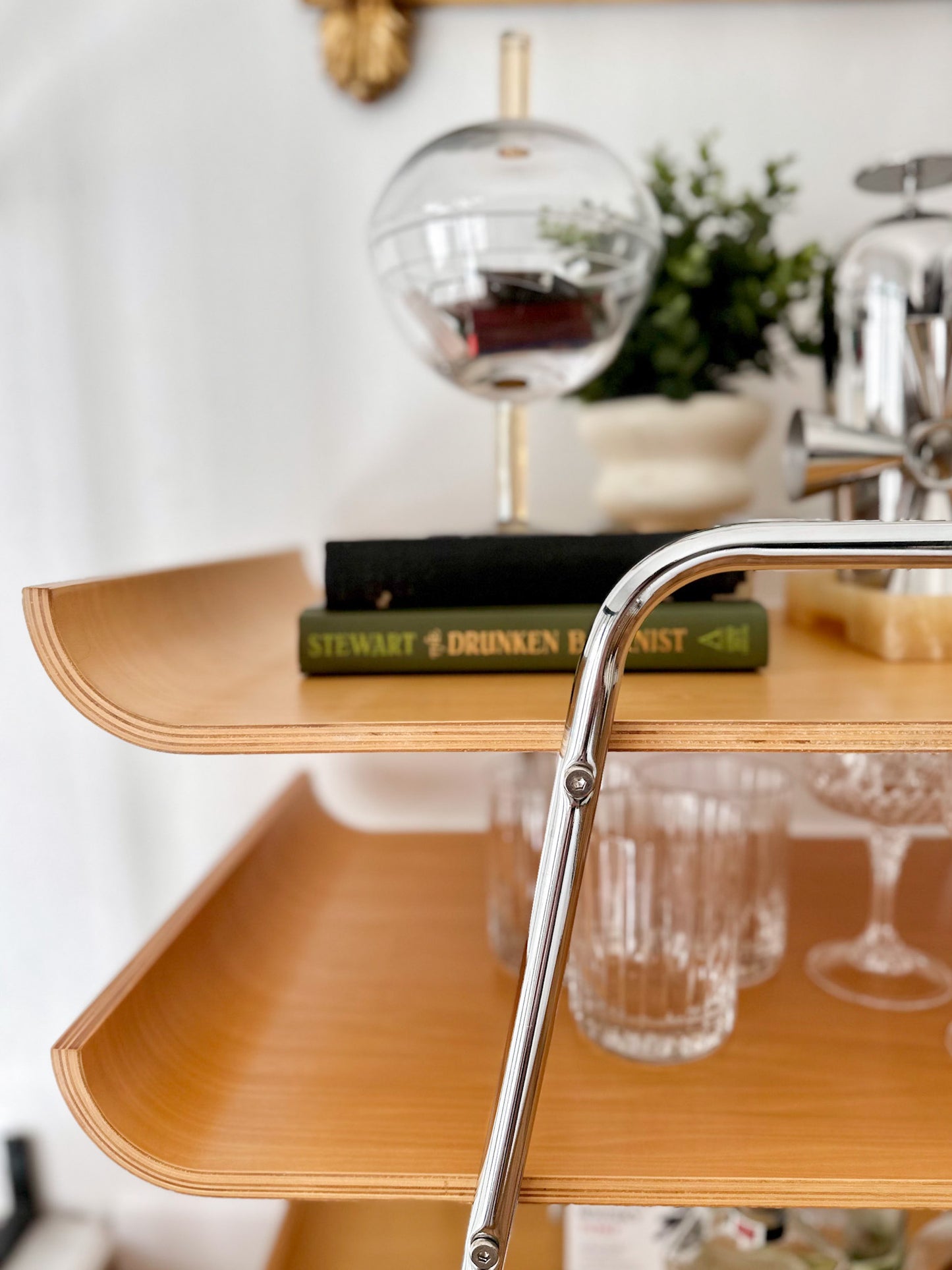 1970s Sculptural Bent Plywood Bar Cart