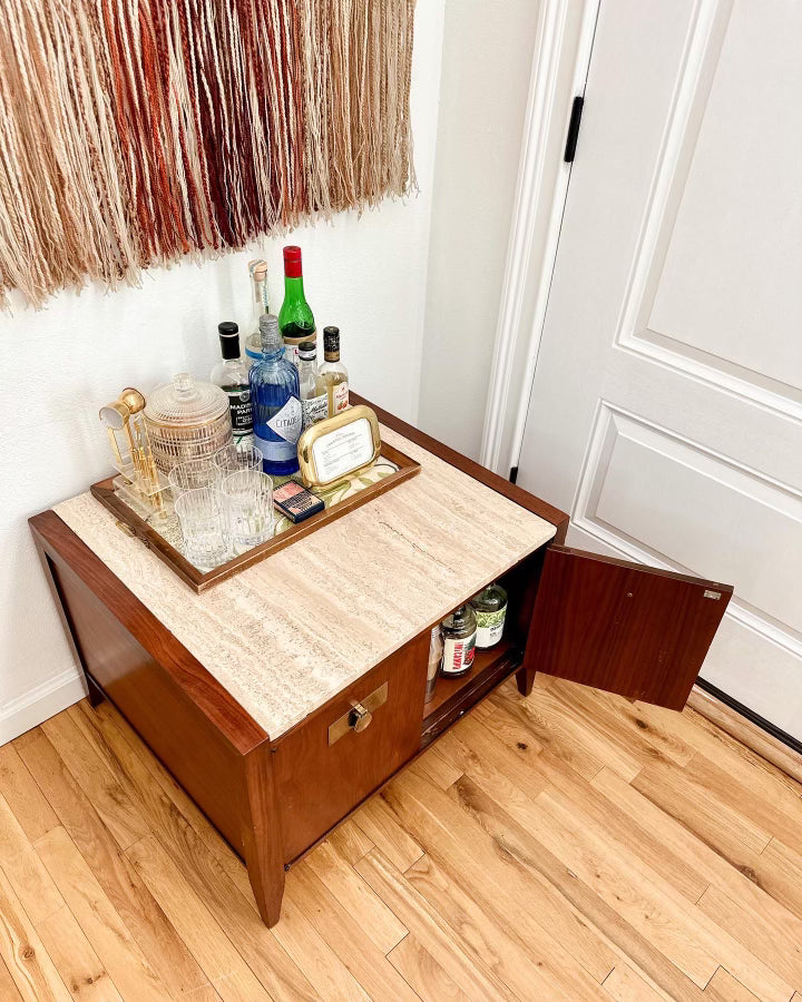 1960s MCM Travertine Top Storage Cabinet