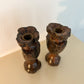 Vintage Chrysanthemum Live Edge Wood Candle Holders - a Pair