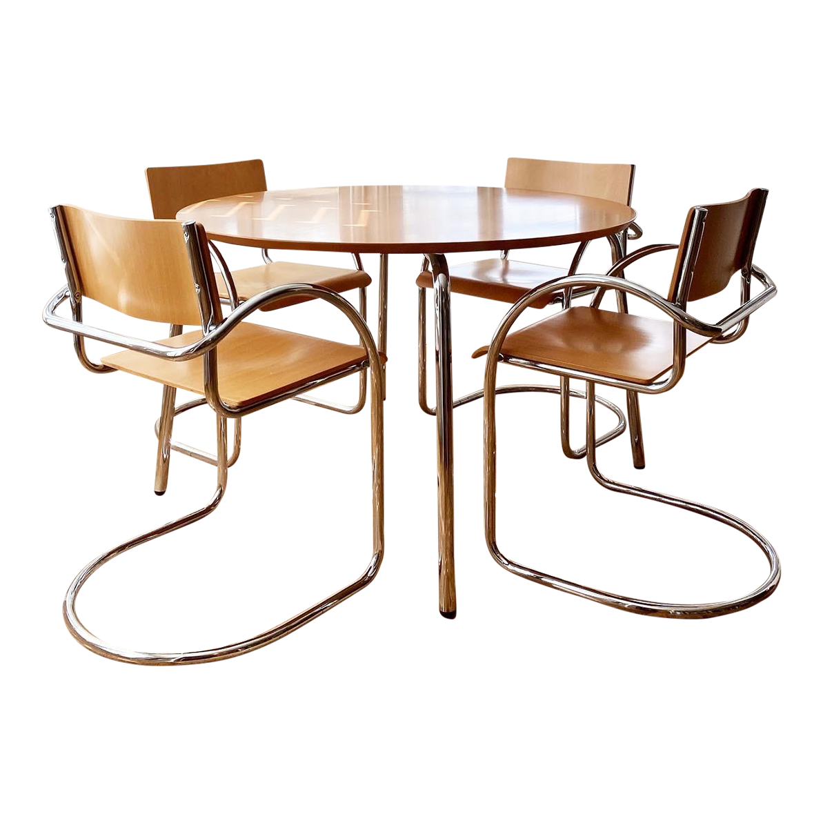 1980's Wood & Chrome Italian Dining Set- 5-Pieces