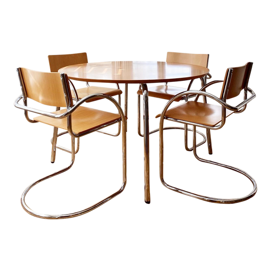 1980's Wood & Chrome Italian Dining Set- 5-Pieces