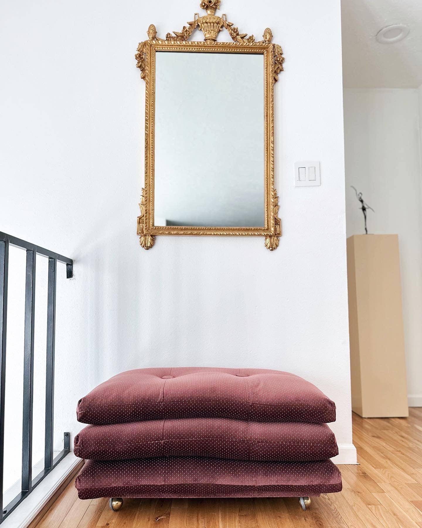 1980s Plum Velvet Stacked Ottoman on Brass Castors