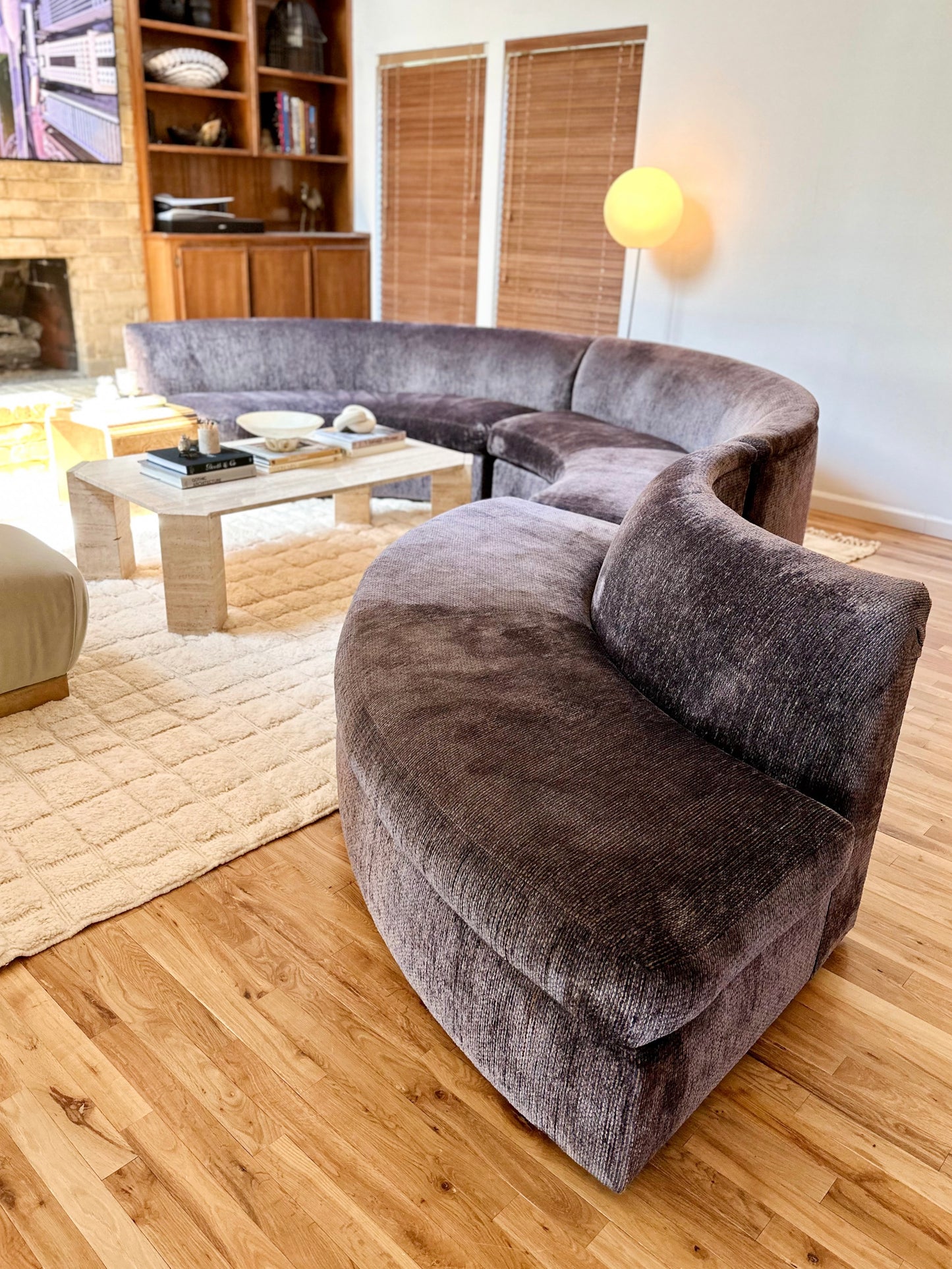 1980’s 3 Piece Serpentine Sectional in Original Indigo-Purple Chenille