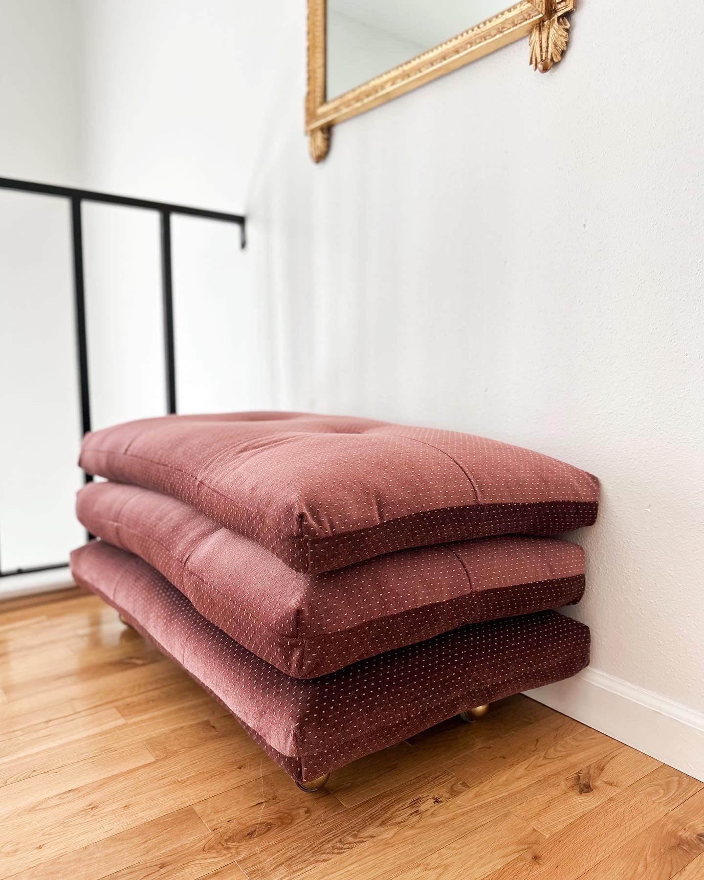 1980s Plum Velvet Stacked Ottoman on Brass Castors